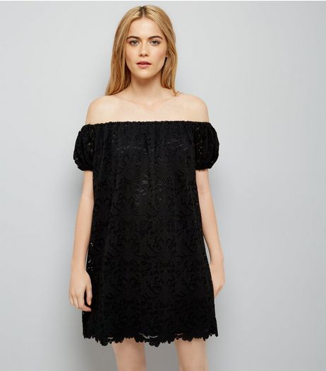 Black Lace Bardot Mini Dress | New Look