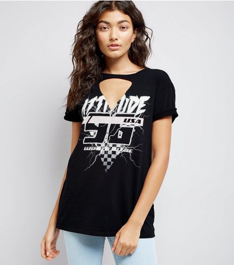 Black Choker Neck Attitude Slogan T-Shirt | New Look