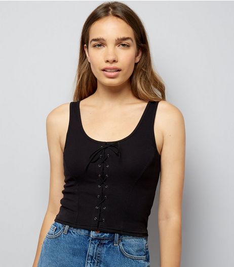 Black Lace Up Corset Vest | New Look