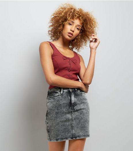 Burgundy Lace Up Ribbed Vest | New Look