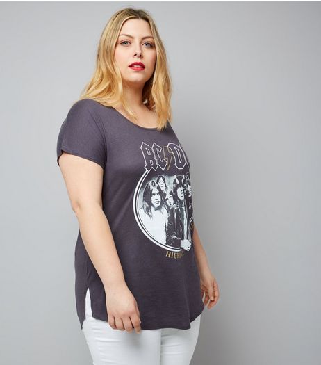 Curves Dark Grey ACDC Logo T-Shirt | New Look