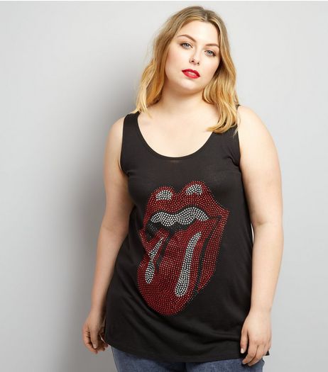 Black Curves Lips Print Vest | New Look