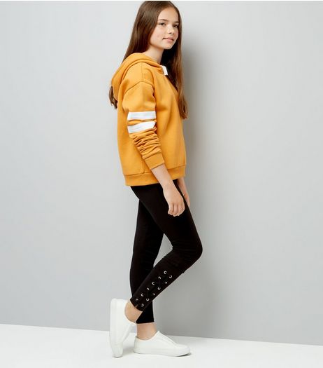 Teens Black Tie Side Leggings | New Look