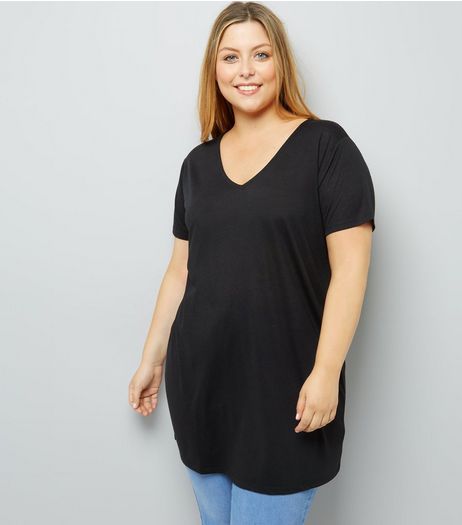 Curves Black Marl Oversized T-Shirt | New Look