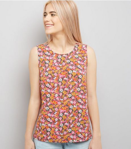 Pink Floral Print Tie Back Sleeveless Top | New Look