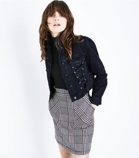 Black Lace Up Front Detail Denim Jacket | New Look