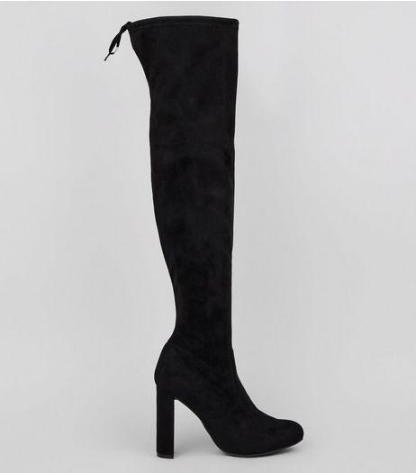 Black Suedette Over The Knee Boots | New Look