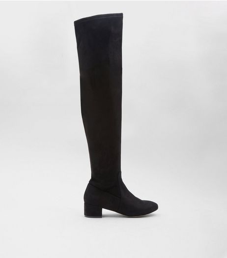 Black Suedette Over The Knee Boots | New Look