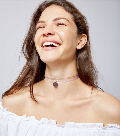 2 Pack Glitter Tube Disc Charm Chokers | New Look
