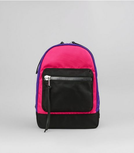 Pink Neon Colour Block Backpack | New Look