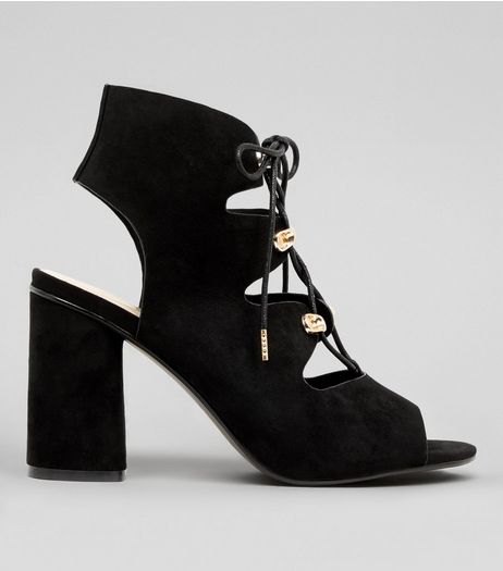 Wide Fit Black Suedette Lace Up Sandals | New Look