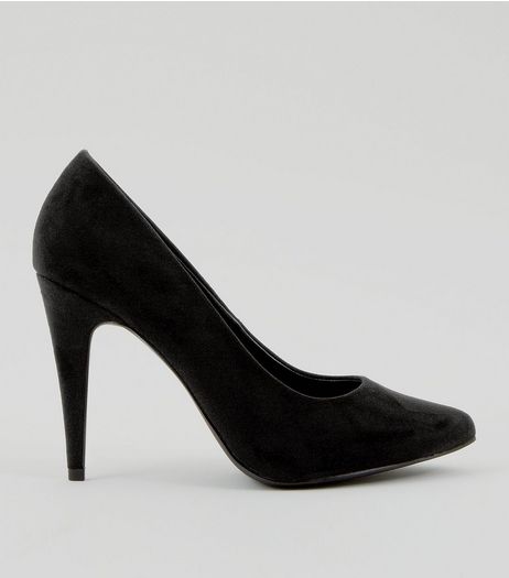 Black Suedette Cone Heel Pointed Court Shoes | New Look