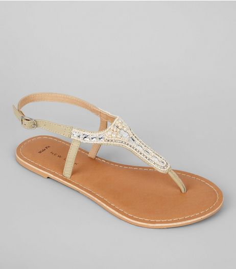 Wide Fit Nude Pink Embellished Toe Post Sandals | New Look