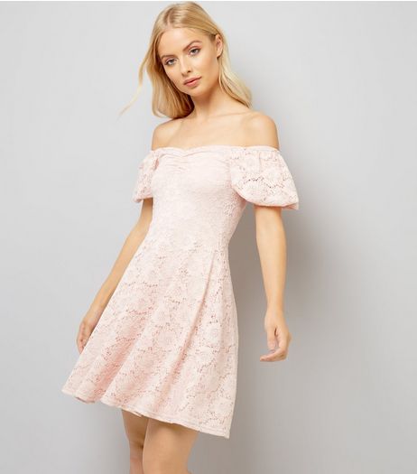 Pink Lace Bardot Neck Skater Dress | New Look