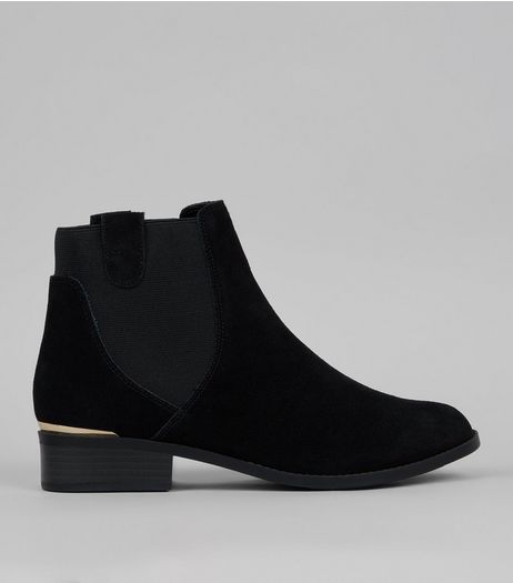 Black Suede Metal Trim Boots | New Look