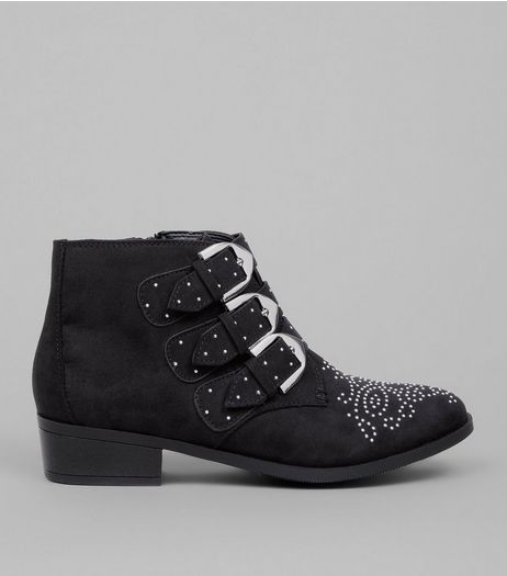 Teens Black Suedette Western Buckle Boots | New Look