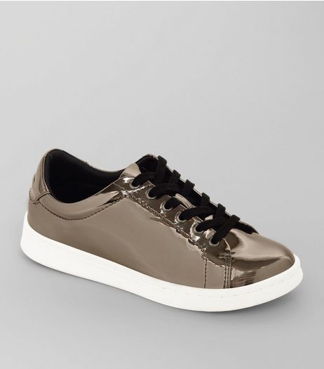 Teens Pewter Metallic Lace Up Trainers | New Look