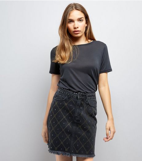 Black Diamond Studded Denim Skirt | New Look