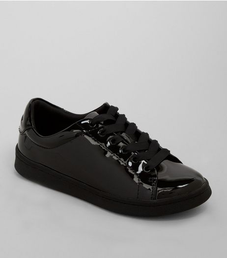 Teens Black Patent Lace Up Trainers | New Look