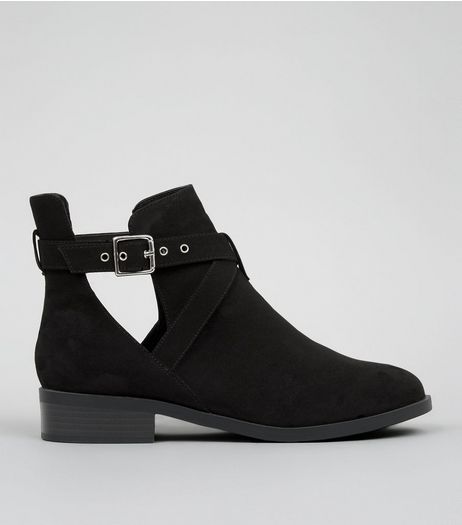 Wide Fit Black Suedette Cut Out Boots | New Look