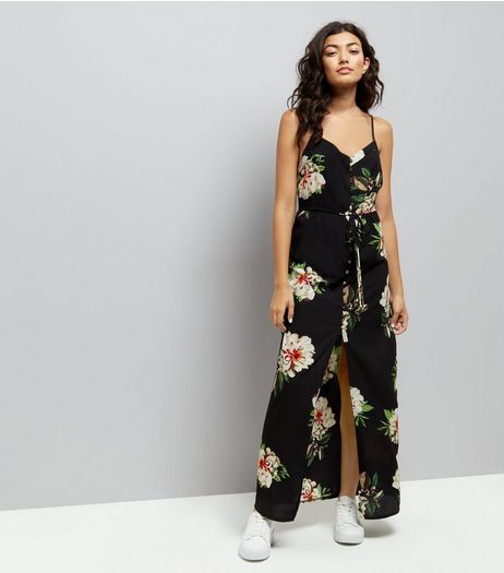 Cameo Rose Black Floral Print Button Front Maxi Dress | New Look