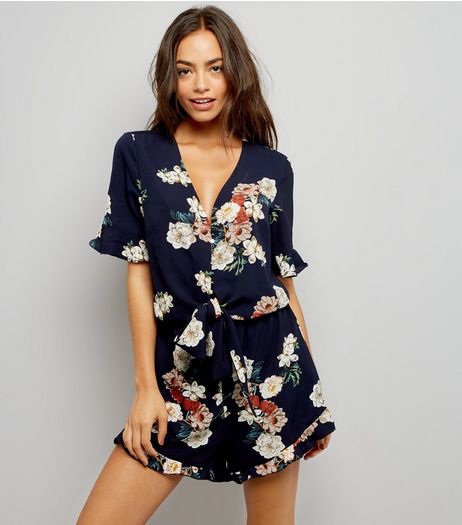 Cameo Rose Navy Floral Print V Neck Playsuit | New Look