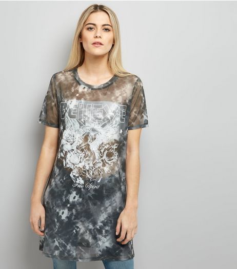Black Believe Print Mesh Top | New Look