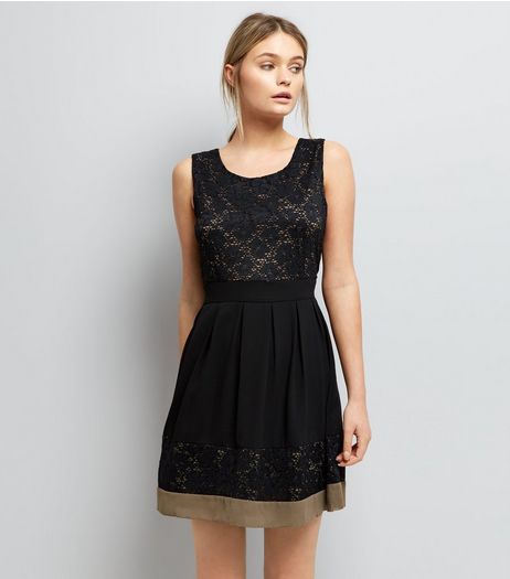 Apricot Black Lace Skater Dress | New Look