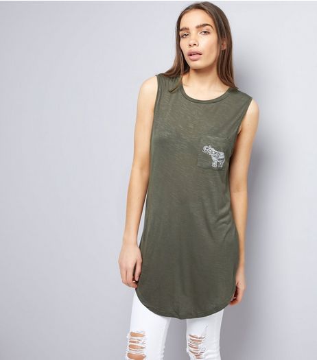 Apricot Olive Green Elephant Logo Longline Vest | New Look