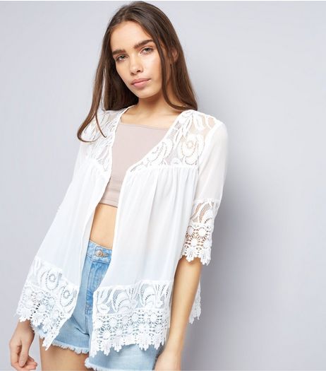 Apricot White Sheer Lace Embroidered Shrug | New Look