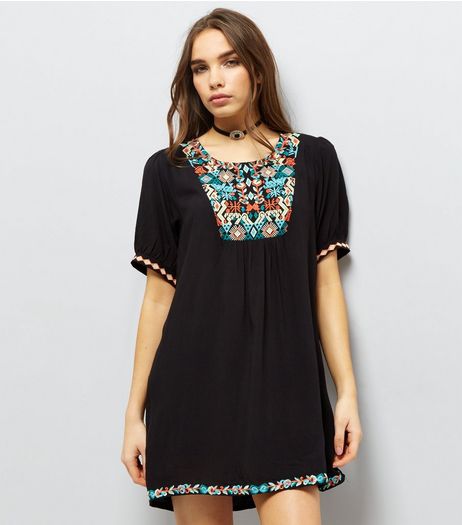 Apricot Black Embroidered Short Sleeve Dress | New Look