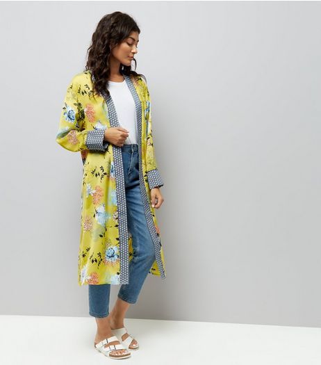 Yellow Satin Longline Kimono | New Look