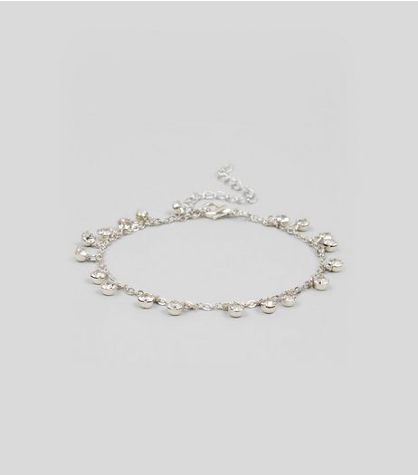 Silver Crystal Drop Anklet | New Look