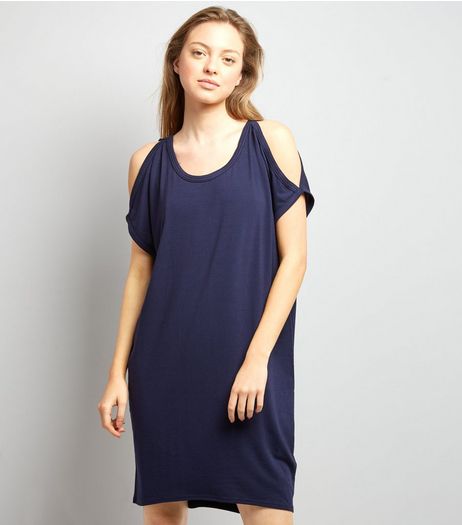 Apricot Navy Cold Shoulder T-Shirt Dress | New Look