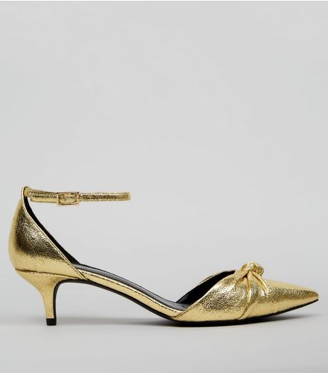 Gold Knot Front Pointed Kitten Heels | New Look