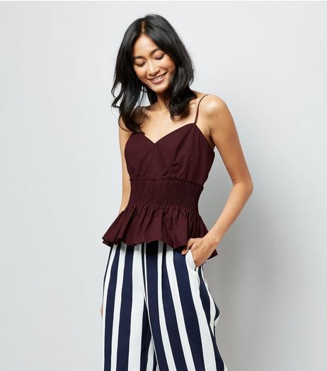 Burgundy Shirred Waist Cami | New Look