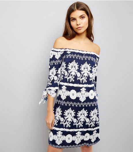 Blue Vanilla Navy Abstract Print Bardot Tunic | New Look