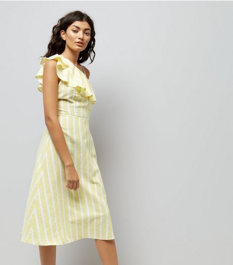 Yellow Stripe One Shoulder Frill Dress | New Look