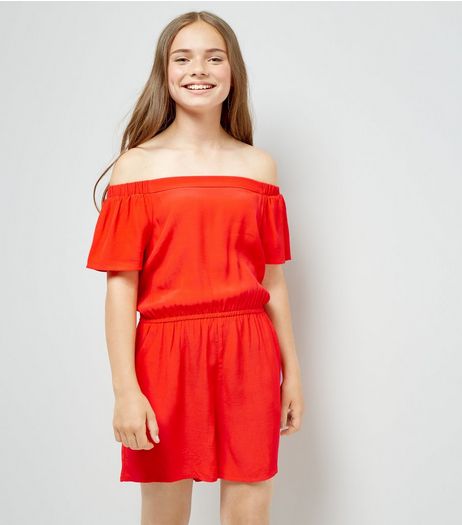 Teens Red Bardot Neck Playsuit | New Look