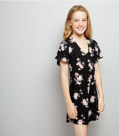 Teens Black Floral Print Playsuit | New Look