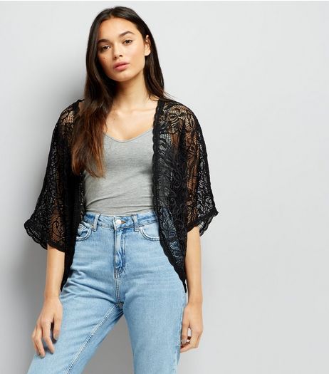 QED Black Lace Kimono | New Look