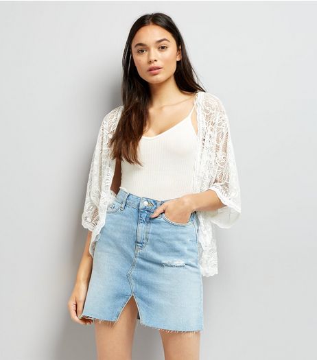 QED Cream Lace Kimono | New Look