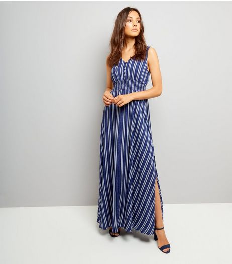 Blue Vanilla Blue Stripe Split Side Maxi Dress | New Look