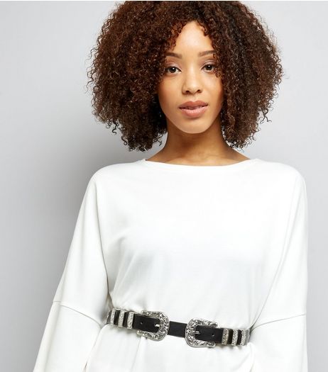 Black Double Western Buckle Waist Belt | New Look