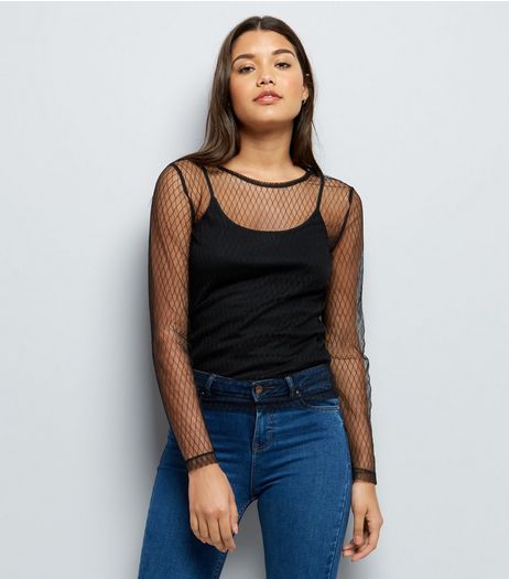 Black Fishnet Mesh Long Sleeve Top | New Look
