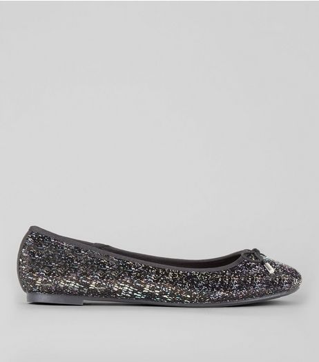 Wide Fit Black Sequin Ballet Pumps | New Look