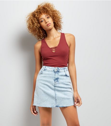 Burgundy Cut Out Front Ribbed Vest Top | New Look