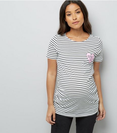 Maternity Blue Stripe Sassy Logo T-Shirt | New Look