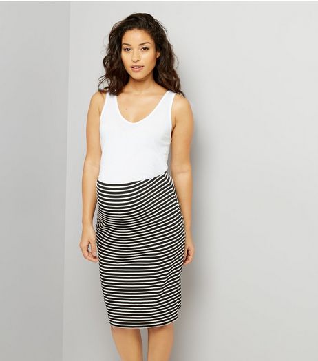 Maternity Black Stripe Jersey Midi Skirt | New Look
