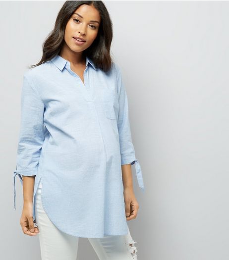 Maternity Pale Blue Tie Sleeve Shirt | New Look